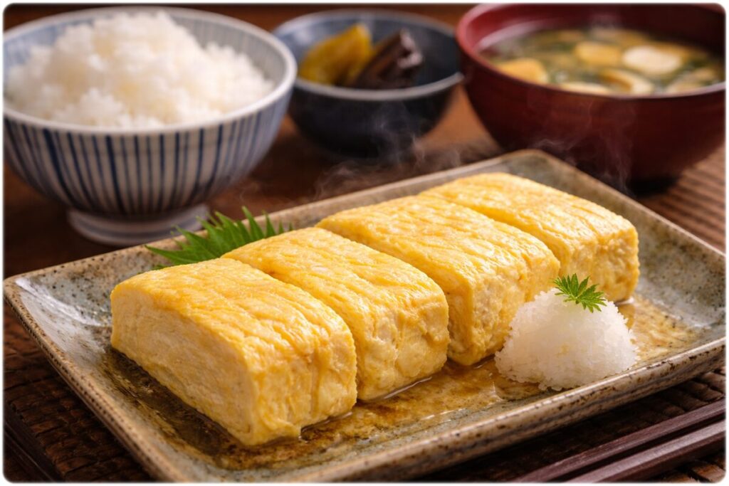 京だし巻きおかもと東寺本店のだし巻き御膳（ご飯・味噌汁付きの食事メニュー）